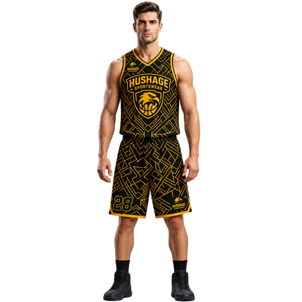 Custom Black & Gold Sublimated Basketball Uniform Set | Pro Team Jersey & Shorts